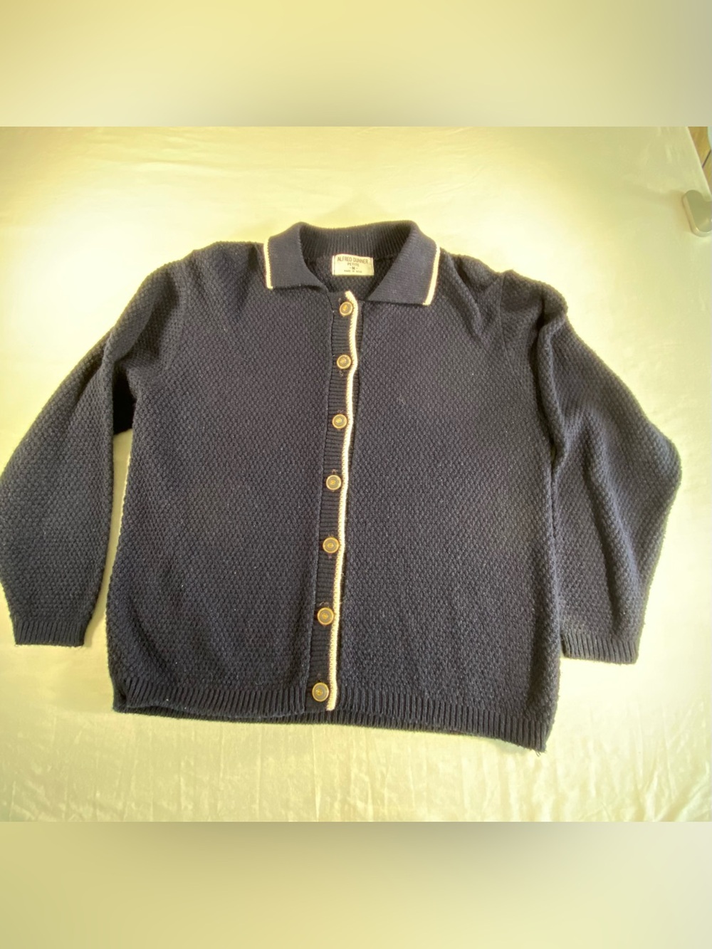 Ladies Alfred Dunner Petite Medium Waffle Knit Navy Blue Cardigan Sweater